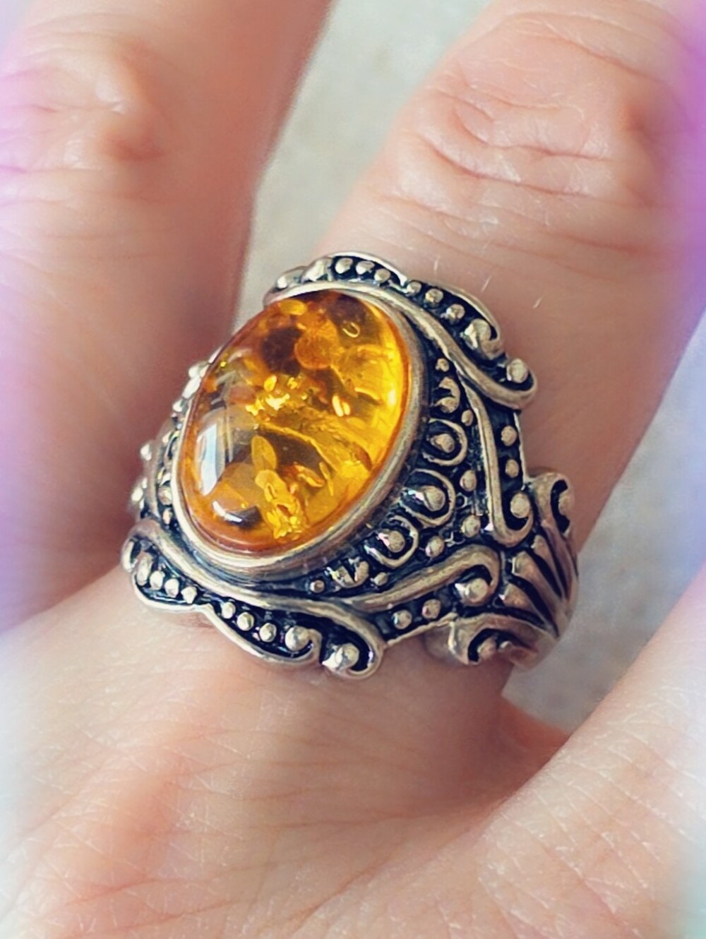 Estate Baltic Amber Sterling Silver Gemstone Ring Sz 9